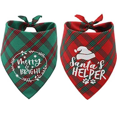 Imagem de Conjunto de 2 lenços para cães de natal bandana xadrez reversível triângulo babador acessórios para cães animais de estimação