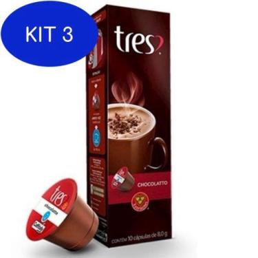 Imagem de Kit 3 Café Tres 3 Corações Chocolatto Chocolate Caixa 10 Cápsulas