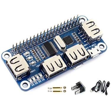Imagem de 4 portas Raspberry Pi USB HUB HAT para Raspberry Pi 4B/3B+/3B/2B/B+/A+/Zero/Zero W, 4 portas USB compatíveis com USB 2.0/1.1 USB integrado para UART multiindicadores integrados