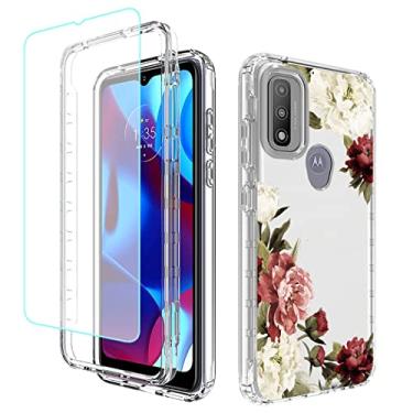 Imagem de Tothedu Capa de telefone para Moto G Pure 2021, Motorola XT2163DL capa com protetor de tela de vidro temperado, bonito padrão floral transparente capas protetoras de corpo inteiro para Motorola Moto G Pure 2021 (flor)
