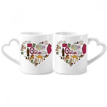 Imagem de Qatar Love Heart Landscap Bandeira nacional casal conjunto de canecas de porcelana copo amante de cerâmica alça de coração