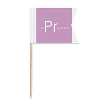 Imagem de Tabela periódica de elementos químicos, lanthanide praseodímio, bandeiras de palito, marcação de rotulagem para bolo de festa, prato de queijo