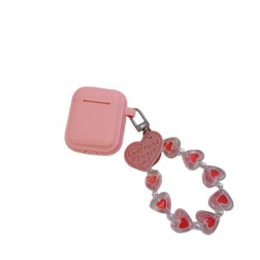 Imagem de CUTTIZ Capa de fone de ouvido fashion simples e macia cor sólida Love compatível com airpods 1 2 3 pro capa de fone de ouvido de silicone resistente a quedas vestível proteção total (rosa, airpods Pro)