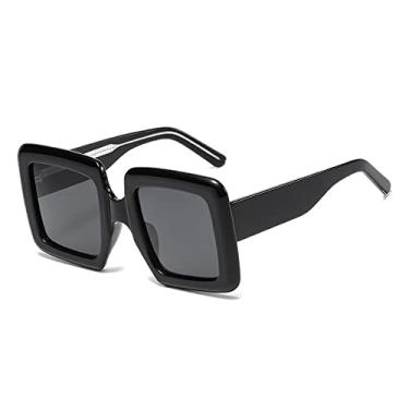 Imagem de Óculos de sol quadrados polarizados para mulheres moda leopardo verde gradiente óculos de sol femininos elegantes, preto cinza, tamanho único