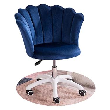 Imagem de Cadeira de escritório Assento estofado embrulhado em pétala Cadeira de escritório Mesa e cadeira de tecido de veludo Cadeira ergonômica giratória para computador Cadeira (cor: azul escuro) needed
