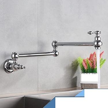 Imagem de Torneira de cozinha dobrável escovada torneira de pia única fria torneira giratória dobrável de latão montada na parede, cromada A