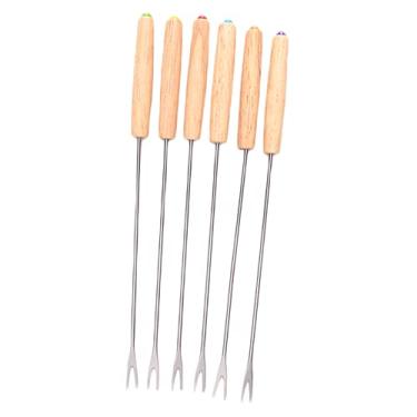 Imagem de Mimo Style Conjunto de 06 Garfos Para Fondue 24cm, Produzido em Aço Inoxidável com Cabo de Madeira. Possuem Pontas Coloridas Para Identificação de Cada Garfo. Resistente e Durável, Modelo: ASF22166