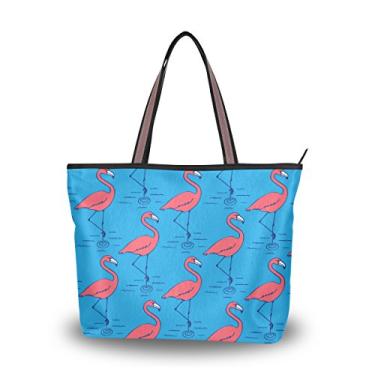Imagem de Bolsa de ombro My Daily feminina tropical flamingo azul bolsa grande, Multi, Large