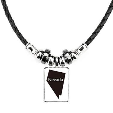Imagem de DIYthinker Colar com mapa dos Estados Unidos da América de Nevada com pingente de corda de couro