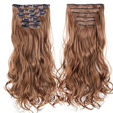 Imagem de Cabelo longo cacheado sintético de 22 polegadas resistente ao calor para mulheres com grampo de extensão de cabelo em peruca