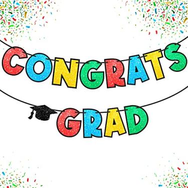 Imagem de Glitter Congrats Grad Banner 2022 - Big Size,10 Feet, No DIY | Kindergarten Graduation Banner, Preschool Graduation Decorations | Kindergarten Graduation Decorations, Graduation Party Decorations 2022