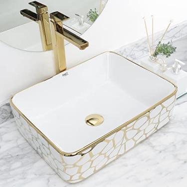 Imagem de Kit Cuba Pia Louça Cerâmica Banheiro C/Torn e Vál Dourada 9