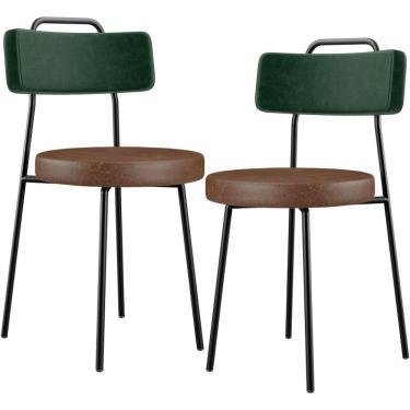 Imagem de Kit 02 Cadeiras Estofada Para Sala Jantar Barcelona L02 Facto Verde Musgo Couríssimo Marrom - Lyam