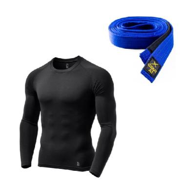 Imagem de Rash Guard Luta Livre Jiu Jitsu Preta + Faixa Azul Xgear-Unissex