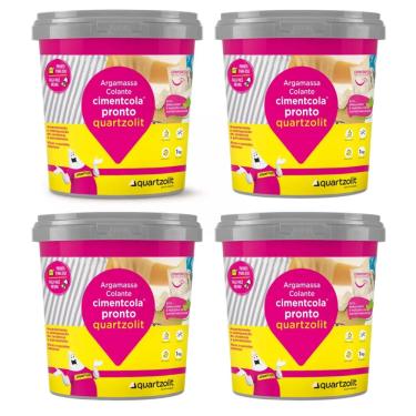 Imagem de Kit 4 Cimento Cola Pronto Pratico Facil Cimentcola 1Kg Quartzolit