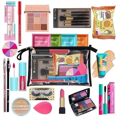 Imagem de Kit De Maquiagem Completo Com Estojo de Sombras Mascara de cílios Lenço demaquilante 25 Itens (Base Clara)