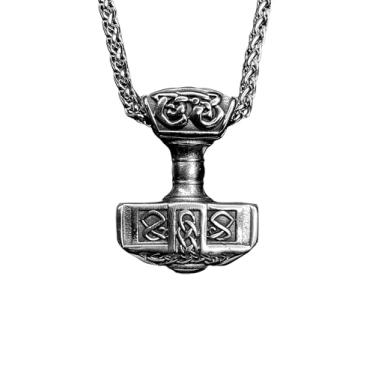 Imagem de Colar Masculino Viking Nórdico Mjolnir Cordão Aço Inoxidável Luxuoso Cor:Prata
