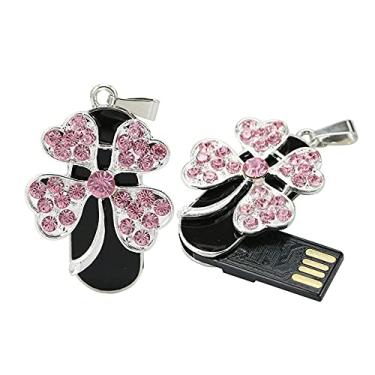 Imagem de Pen Drive USB em forma de colar de 128 GB, pen drives USB 2.0, disco USB 2.0, armazenamento de data, disco com zíper, pen drive USB (trevo de quatro folhas prateado)