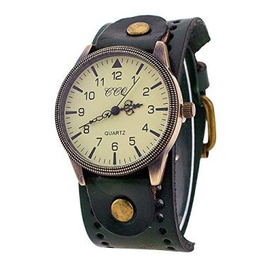 Imagem de Relógio masculino de quartzo Altímetro de marca masculina e feminina, relógio de pulso vintage de couro, Verde, One Size
