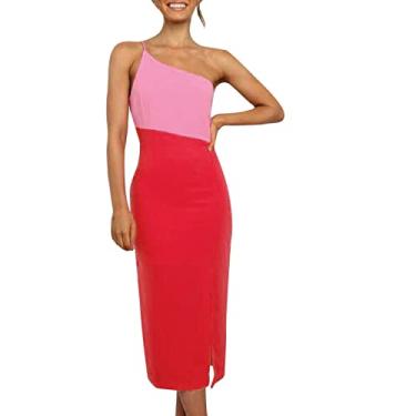 Imagem de Vestido feminino justo de verão midi Y2K vestido aberto nas costas vestido de verão vestido boutique vestido formal vestido de baile, Vermelho, PP