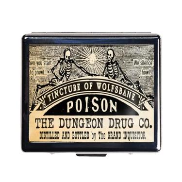 Imagem de Caixa de comprimidos vintage prata 7 dias de metal com espelho e 8 compartimentos organizador de comprimidos de viagem fofo para bolsa (veneno de caveira vintage)