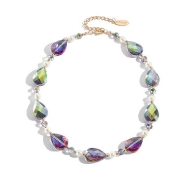 Imagem de Bocar Colar feminino, colar com contas de cristal em forma de gota na moda, moderno, feito à mão, bijuteria, presente, Vidro, Sem Pedra Preciosa