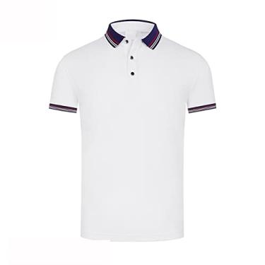 Imagem de Polos de golfe masculinos poliéster cor sólida gola listrada camisa esportiva manga curta ajuste regular fino ajuste leve colarinho atlético(Color:White,Size:S)