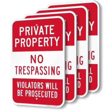 Imagem de SmartSign (Pacote com 4) Placa "Propriedade privada - Sem invasão, os violadores serão processados" de 45,7 x 30,5 cm, composto de alumínio de espessura (ACM), material refletivo de grau de