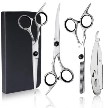 Imagem de Tesoura Profissional Cabeleireiro, Tesoura De Cabelo, Tesoura De Cortar Cabelo, Tesoura Para Cortar Cabelo, Tesoura Barba, Tesoura Cortar Cabelo,Kit Barbeiro (Prateado)