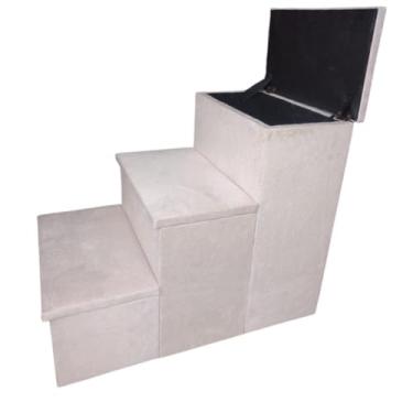 Imagem de Escada pet baú 3 degraus em suede para cão e gato Cor bege
