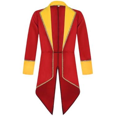 Imagem de Jaqueta masculina vintage renascentista palácio gótico vitoriano lapela gola casaco longo pirata Halloween baile uniforme vermelho PP