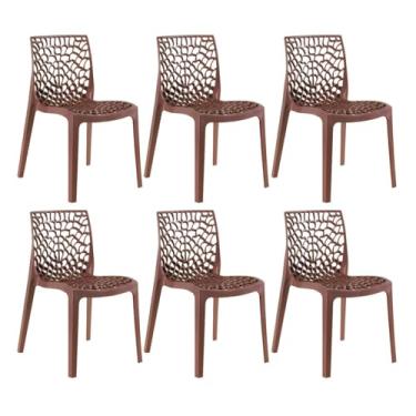 Imagem de Loft7, Kit Conjunto 6 Cadeiras Gruvyer, Polipropileno com Encosto Moderna Versátil para Sala de Jantar Cozinha Bar Restaurante Jardim Varanda Cafeteria Shopping Salão de Festas, Marrom