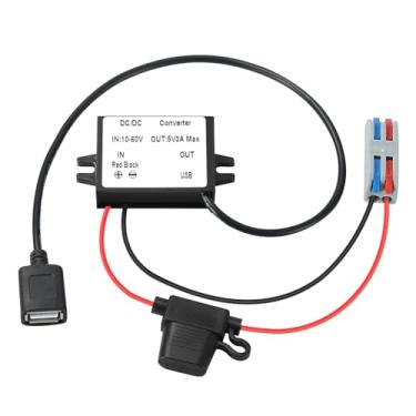 Imagem de MZHOU Conversor DC 12V/24V/36V/48V 5V 3A Máx. 15W USB A,conversor de tensão,DC 10-60V para módulo buck fêmea USB-A,fonte de alimentação,adaptador redutor com fusível,à prova d'água, para carro,monitor