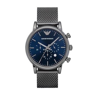 Imagem de Emporio Armani Relógio masculino cronógrafo com movimento de quartzo, Malha azul e bronze, Cronógrafo.