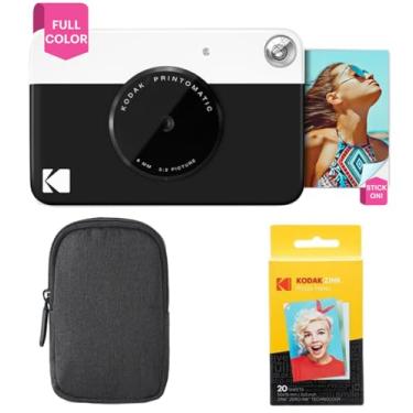 Imagem de KODAK Printomatic Pacote de iniciante para câmera de impressão instantânea colorida + estojo de transporte + papel fotográfico Zink 20 pacotes - fotos coloridas em papel adesivo de 5 x 7 cm - presente