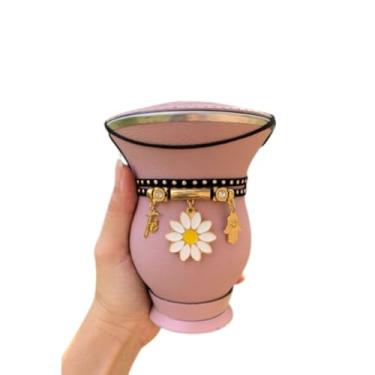 Imagem de Kit Chimarrão: Cuia de Porongo Revestida, Pulseira/Choker - Diversas Cores (Rosa Bebê)