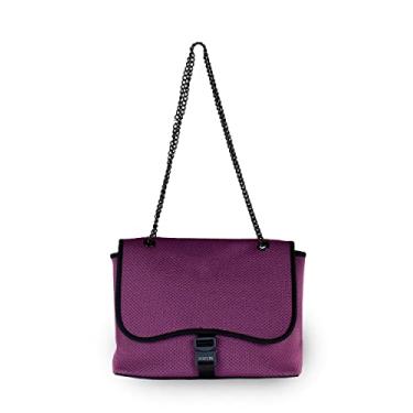 Imagem de POPUPS Bolsa tiracolo com aba da marca - Neoprene, alças ajustáveis, resistente à água, lavável na máquina, bolsa de ombro feminina, Berinjela, Bolsa transversal com aba