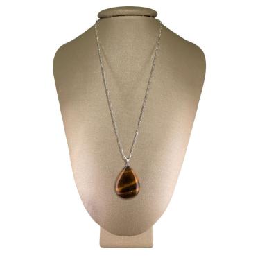 Imagem de Colar Prata 925 Cadeado Olho De Tigre Gota - Ponte Vecchio