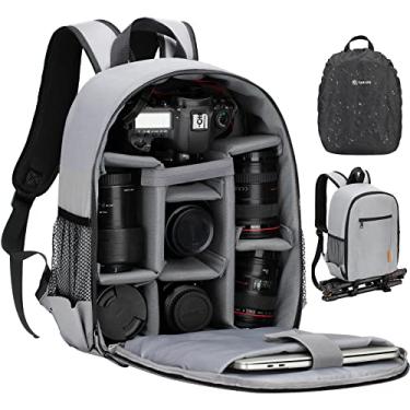 Imagem de TARION Mochila profissional para câmera com compartimento para laptop capa de chuva impermeável para DSLR SLR lente de câmera sem espelho tripé fotografia mochila para mulheres e homens cinza TB-S