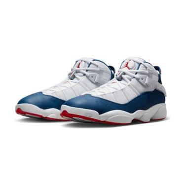 Imagem de Tênis de basquete masculino Jordan com 6 anéis 322992-012, Branco/vermelho universitário/cinza claro/azul verdadeiro, 11
