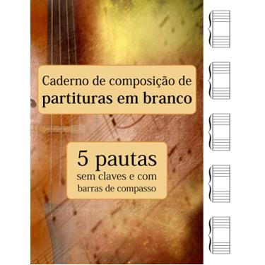 Imagem de Caderno de composição de partituras em branco - 5 pautas sem claves e com barras de compasso