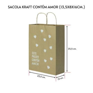 Imagem de Sacola Kraft Pequena De Coração Amor 13,5x8x16 C/ 30 Un. - TAMAROZZI E