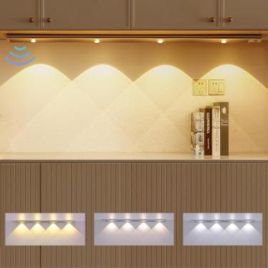 Imagem de OXICXE Arandela de parede operada por bateria com sensor de movimento luzes sem fio 3 cores luz magnética de escurecimento contínuo com cabo USB para armários, quartos, salas de estar