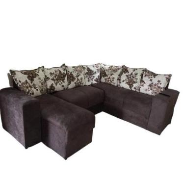 Imagem de Sofá de Canto com Espreguiçadeira Marrom Floral - AUREA DECOR