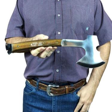 Imagem de Machadinha machado 38cm prata artesanal lâmina inox cabo madeira rusti