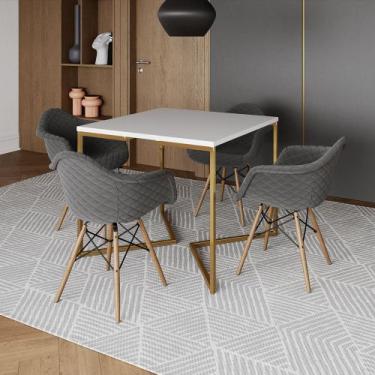 Imagem de Jogo de Mesa Industrial Base Dourada Tampo Quadrado 90cm Branco com 4 