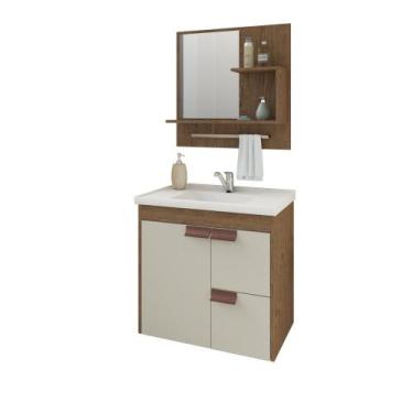 Imagem de Gabinete Para Banheiro Com Lavatório E Espelho Tulipa Amendoa E Off Wh