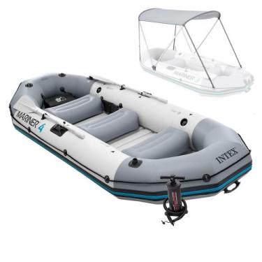 Imagem de Bote Inflável Intex Mariner 4 C/ Par Remos Bomba Capota Teto Removível