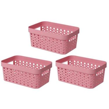Imagem de Kit 3 Cesto Organizador Trama Rattan s/Tampa 4,5L Multiuso Plástico - 