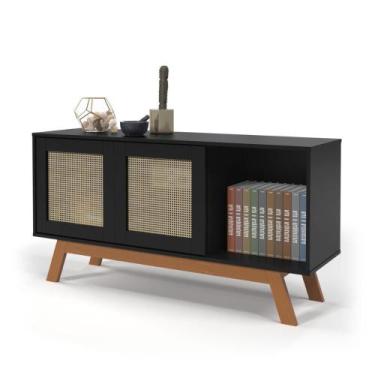 Imagem de Aparador Rattan 2 Portas de Correr Preto Ofertamo Móveis